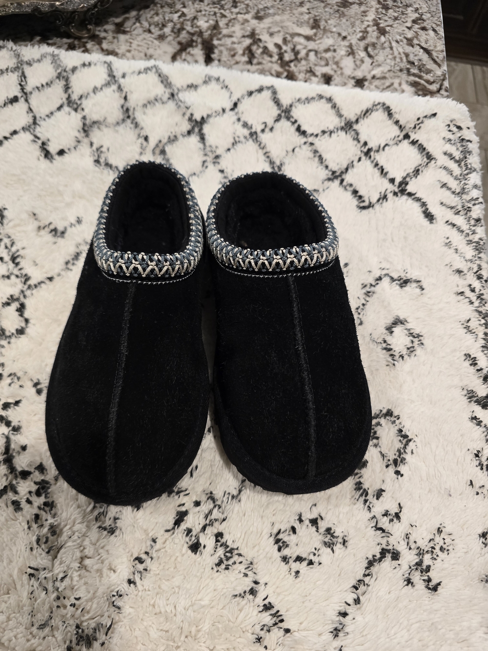 UGG Kids Black Slip-On Slippers with Braided Trim